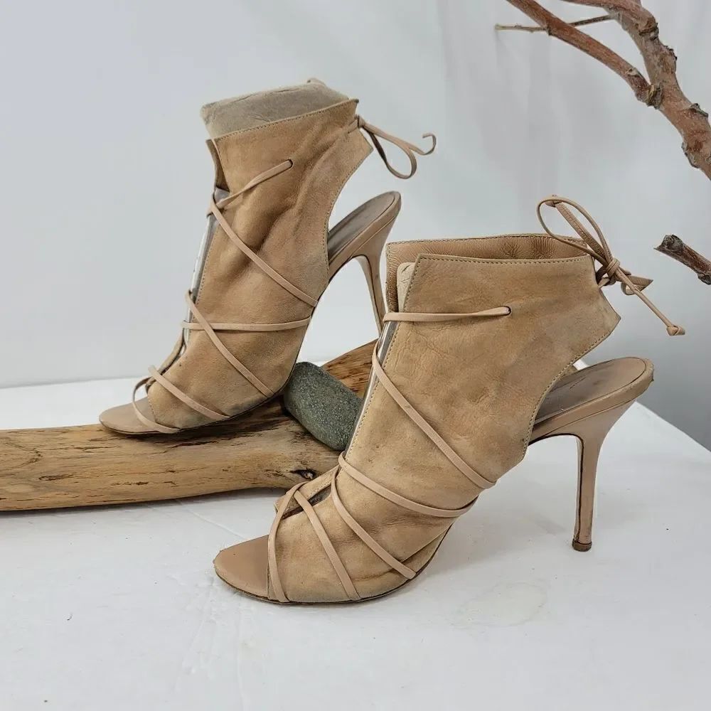 Giancarlo camel peeptoe bootie stiletto